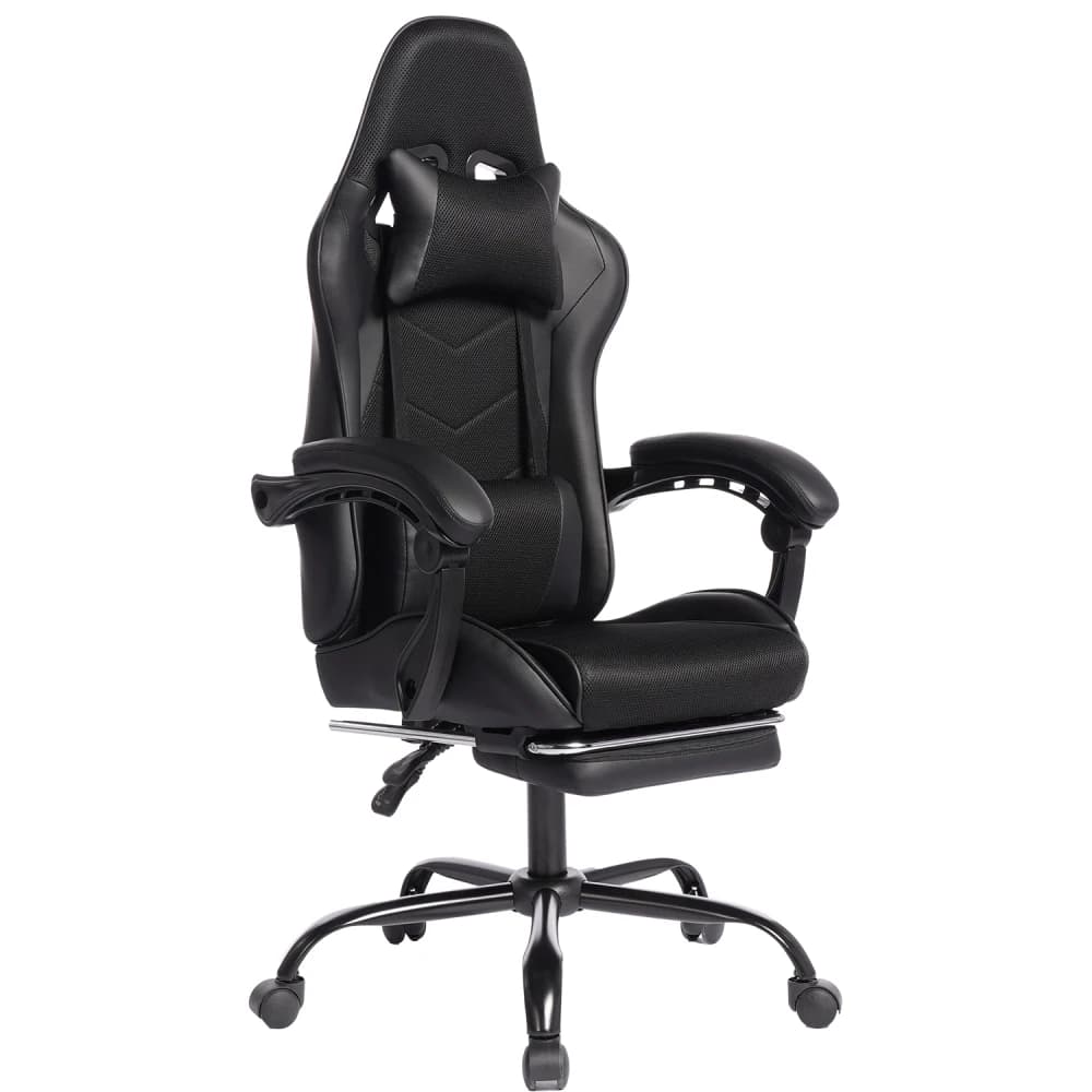 Sedia da Gaming DEEPfurniture, Sedile Sportivo per Auto, in PU con Spugna Sagomata, Comoda e Sicura con Funzione Massaggio, Nera
