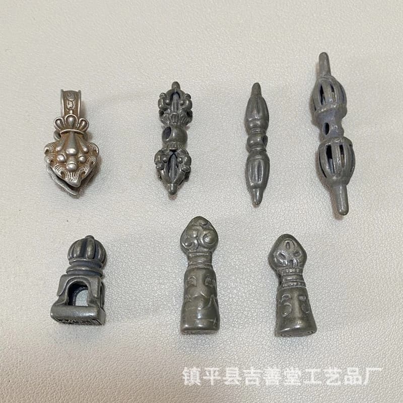 Tibetan-style brass bell and vajra scepter pendant, vintage Buddhist bead DIY bracelet accessory