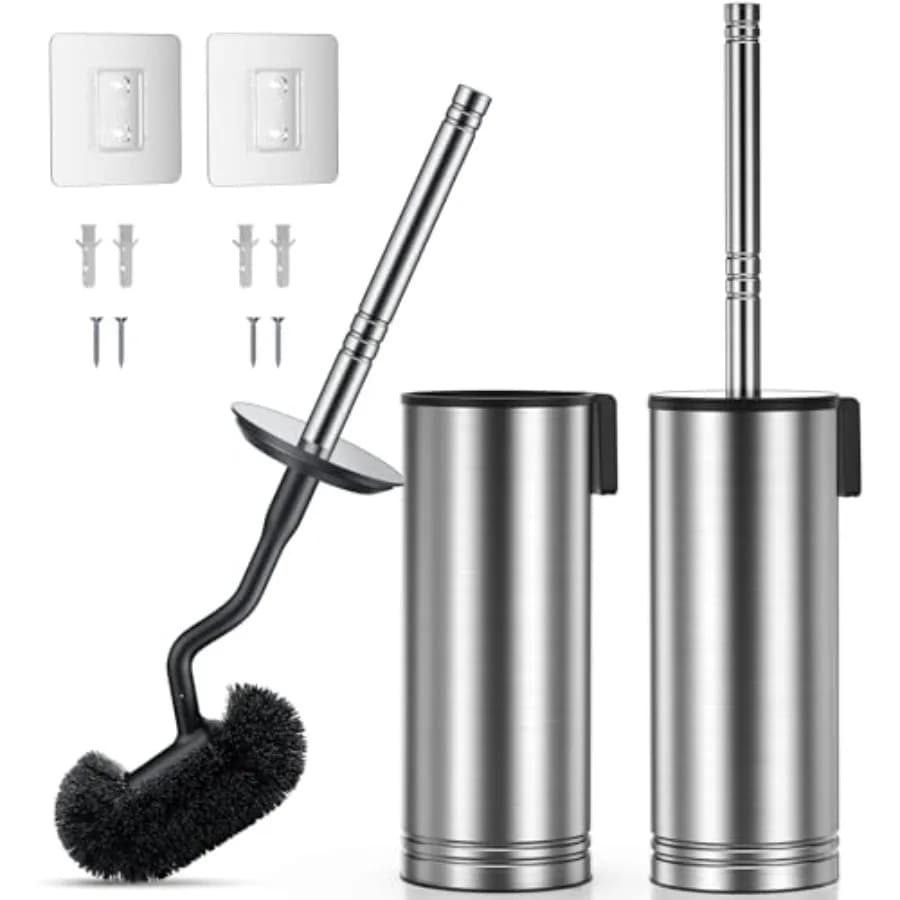 Set Spazzola e Porta Spazzola per WC: Spazzola per WC in Acciaio Inossidabile 304 Antiruggine con Setole Curve per Pulizia Profonda Sotto il Bordo - Bagno