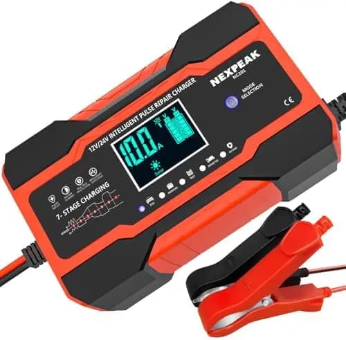 NEXPEAK NC201 10A Intelligent Battery Charger for Auto Batteries, Trucks, Boats and Lawnmowers 12V/24V - Automatic Desulfator and Mantenitor