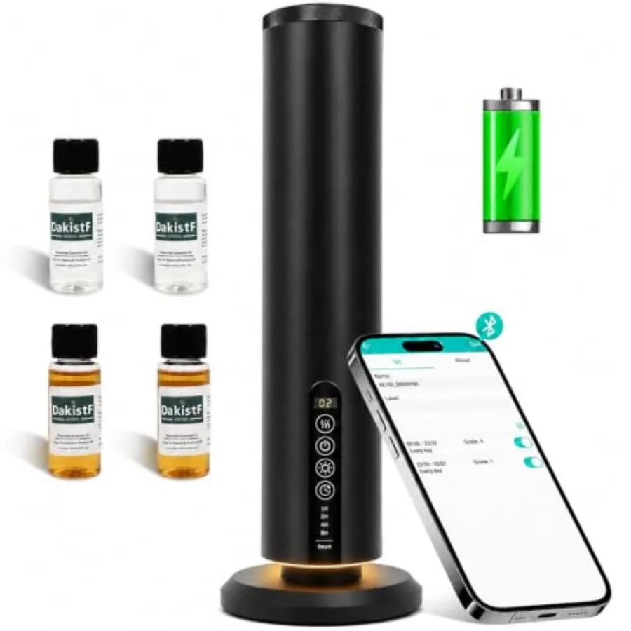 Rechargeable cordless essential oil diffuser for hotel, home, bedroom, office, and spa use; ABS plastic body in matte black; qu