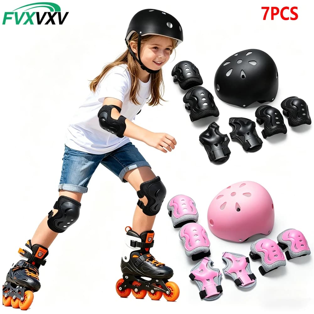 Set di 7 Pezzi per Bambini: Casco da Bicicletta con Protezioni per Ginocchia, Gomiti e Polsi, Casco di Sicurezza Regolabile per Bambini dai 3 ai 10 Anni, Ragazzi e Ragazze