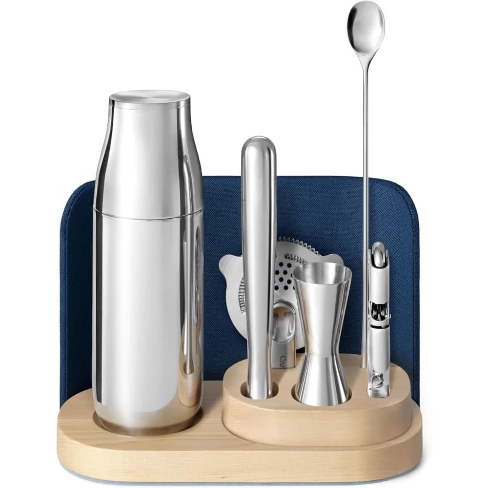 Set da Bar Completo 9 Pezzi con Shaker per Cocktail, Jigger, Pestello, Cavatappi, Colino, Cucchiaio e Organizzatore Magnetico - Spedizione dagli Stati Uniti