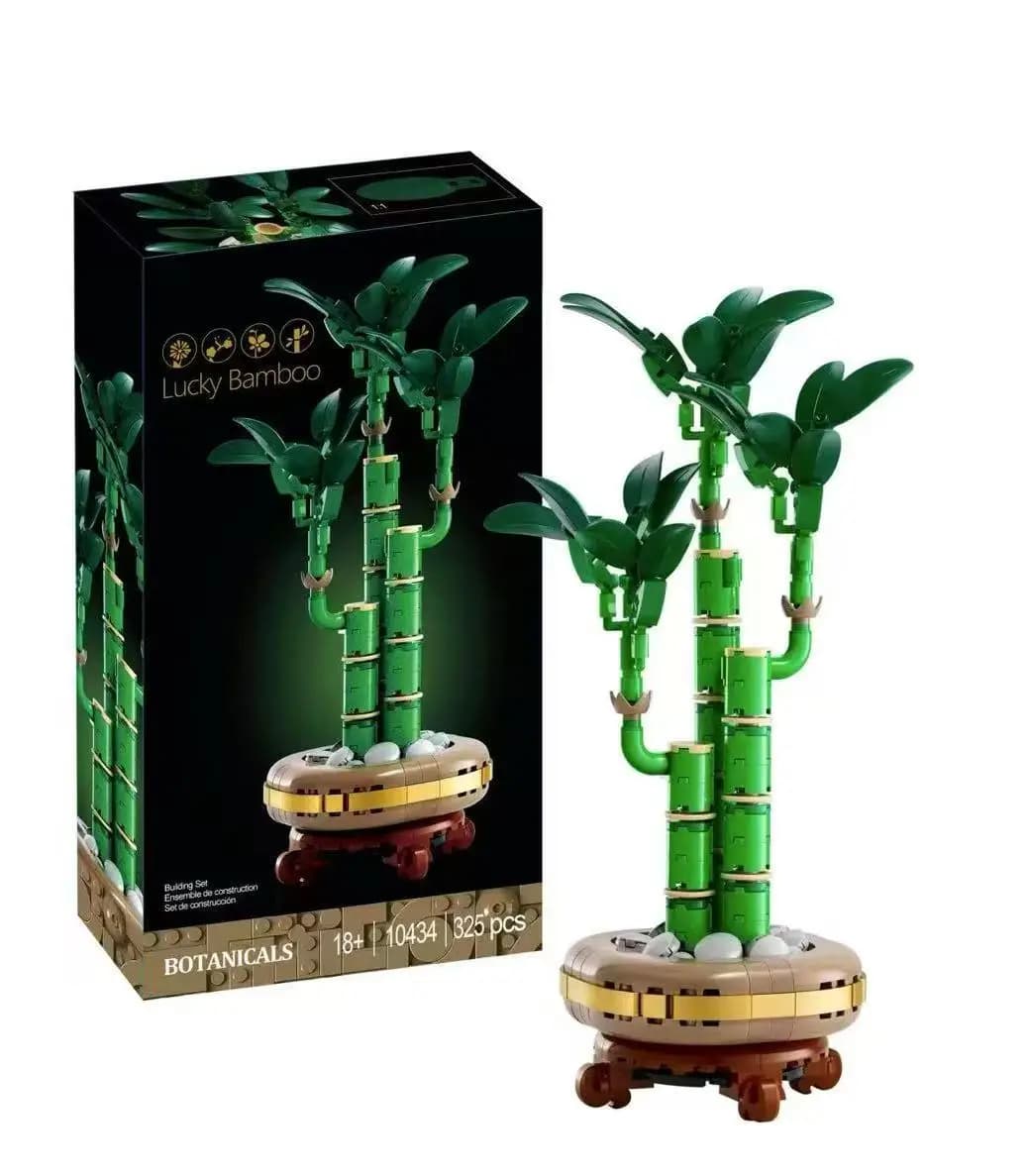 Set di 325 Pezzi di Piante Artificiali Lucky Bamboo, Blocchi da Costruzione Botanici, Decorazione da Scrivania, Regalo