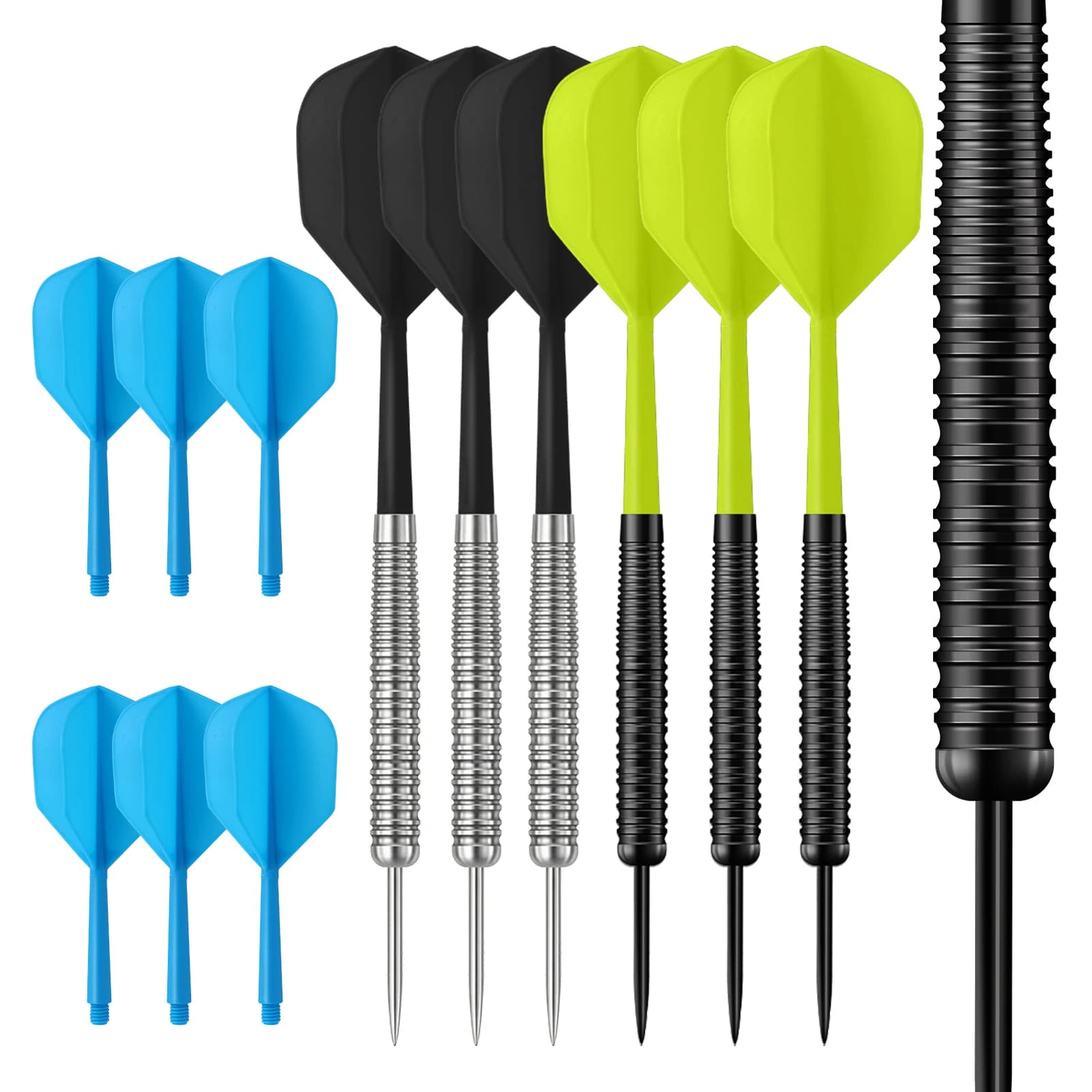 6Pcs Steel Tip Darts Set 17g Professional Iron Barrels Integrated Flights Extra 6 Integrated Flights Indoor Game Accessories