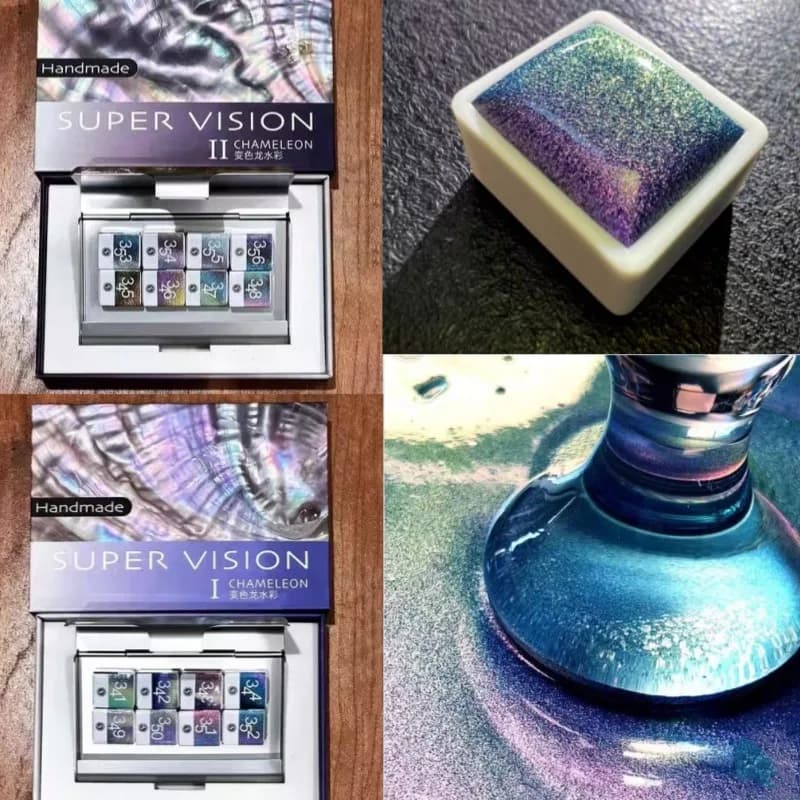 8-color Set Super Vision Chameleon Handmade Solid Watercolor Pigments Mica Powder Painting Calligraphy Nail Art Flash Watercolor