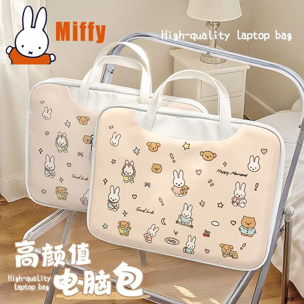 Borsa per laptop Kawaii Miffy Borsa per tablet con coniglio carino Borsa protettiva per marsupio impermeabile antiurto Regalo per ragazza da viaggio scolastico
