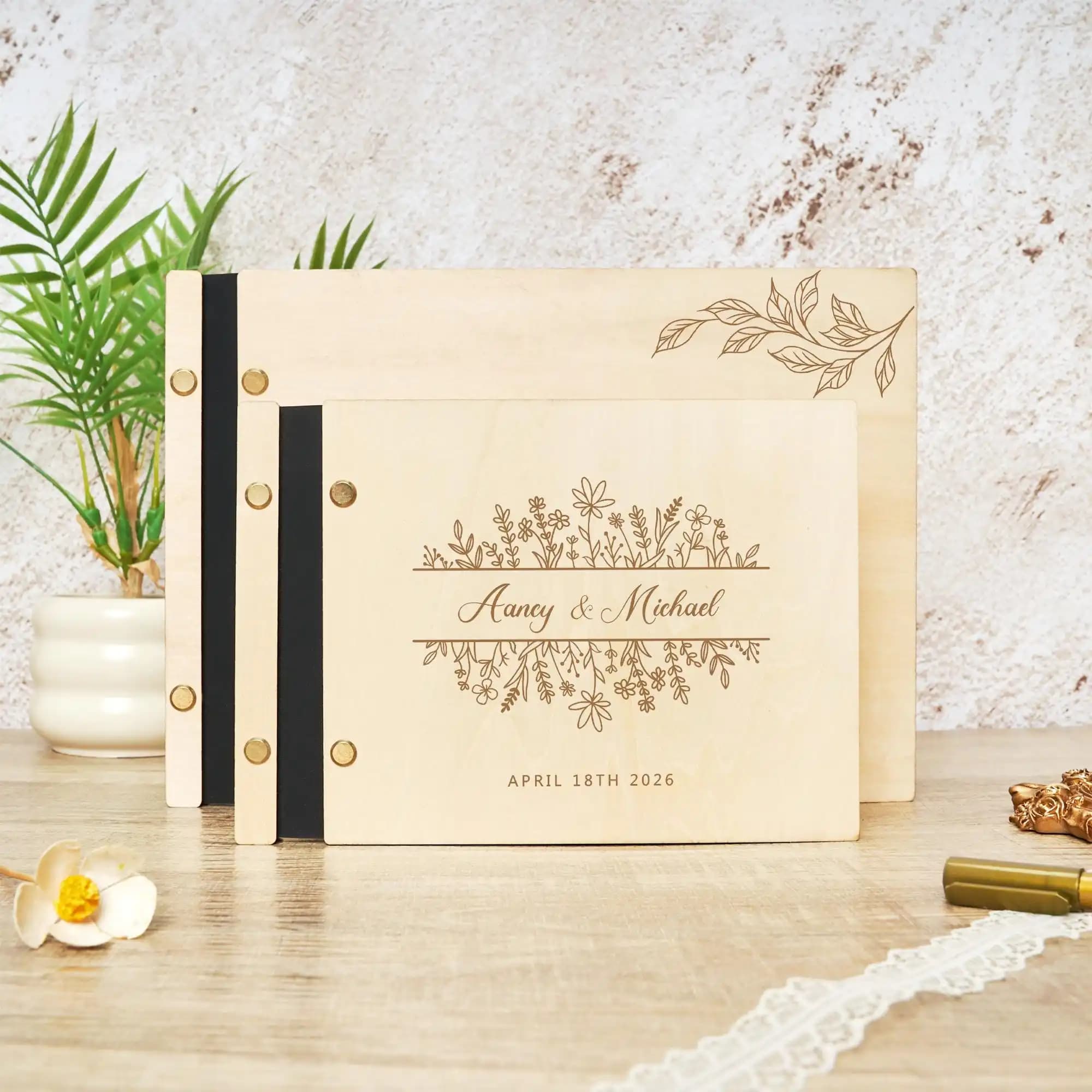 Book of Guests in Custom Wood for Wedding, Laser Engraving, Custom Rustic Photo Album, Wedding Anniversary Gift, Photo Memory