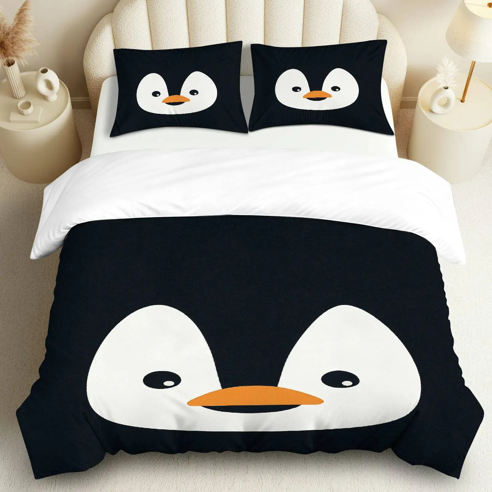 Copripiumino 3 pezzi, 1 piumino + 2 federe (senza imbottitura), stampa pinguino adatta per decorare camera da letto e soggiorno