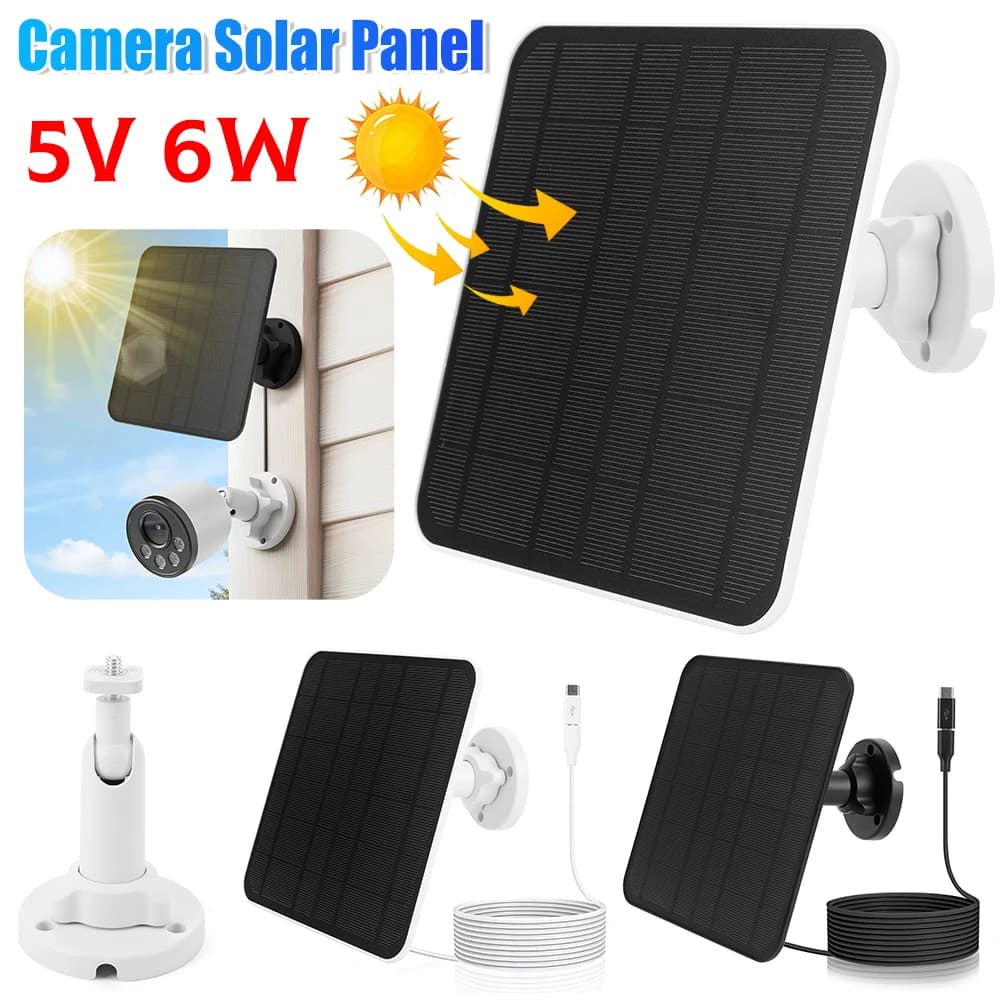 5V 6W Solar Panel IP65 Waterproof Solar Panel Charger Micro USB & USB-C Port 9.2 Ft Charging Cable for Eufycam 3/3C/2/2C/2 Pro