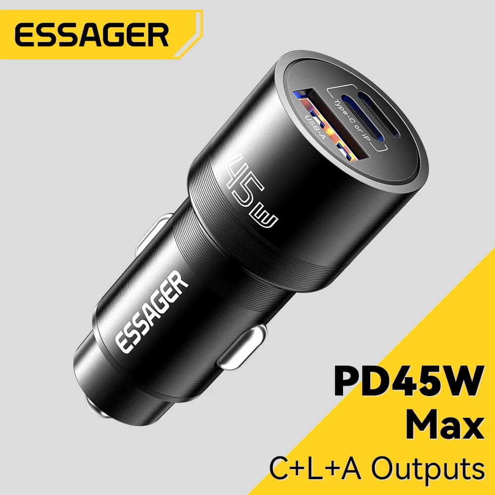 Essager iP Port Car Charger USB Type C PD QC 3.0 PPS 45W Fast Charging for iPhone 15 MacBook Samsung Xiaomi Mobile Phone Charger