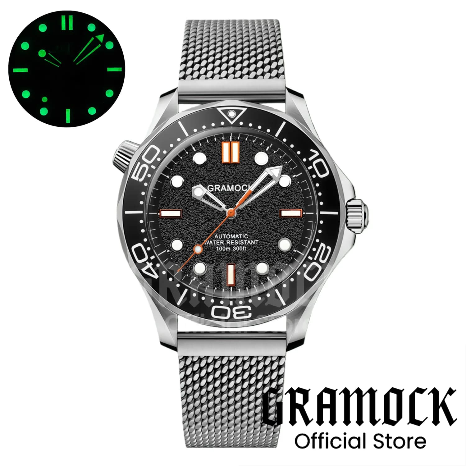 Gramock 41mm 007 NH35A orologio meccanico per uomo lunetta nera arancione lancetta dei secondi orologi da uomo subacquei in acciaio inossidabile super luminoso