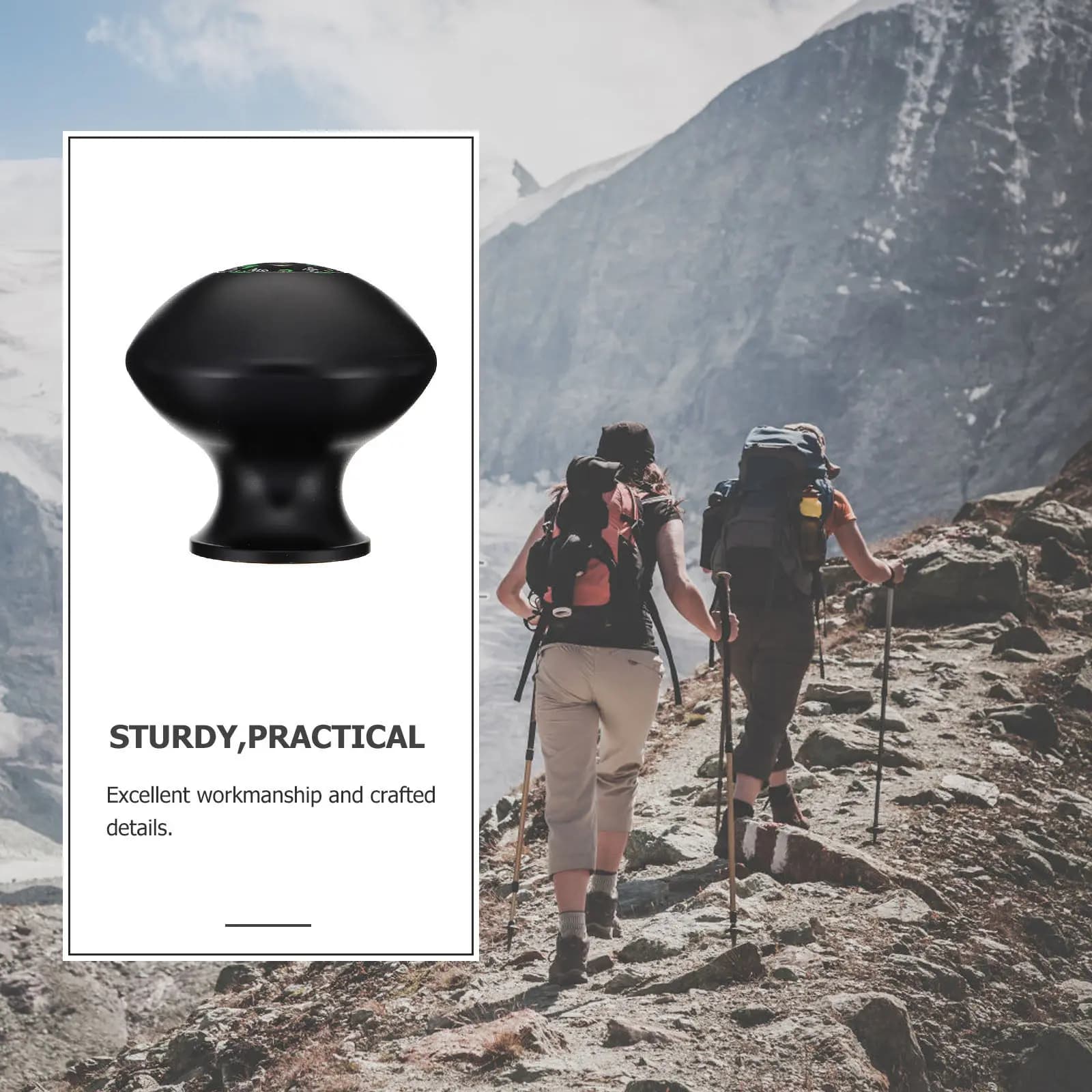 Copricapo per Bastone da Trekking con Bussola Sferica, Costruzione in Alluminio per Escursionismo e Navigazione Outdoor, Protezione Universale