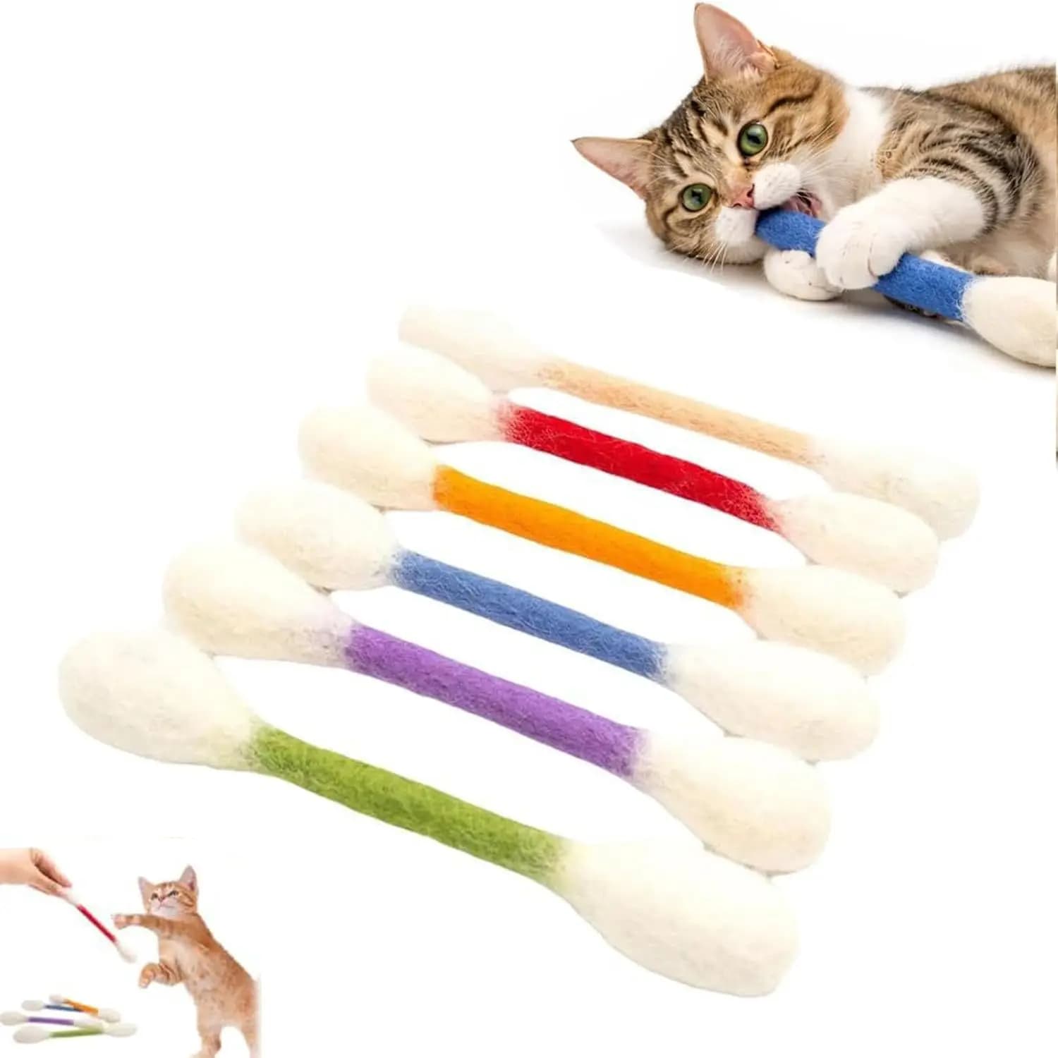 6 Pezzi Giocattoli per Gatti in Feltro a Forma di Bastoncino di Cotone, Creativi, Grandi, con Erba Gatta, per Masticare, Interattivi, per la Pulizia Dentale
