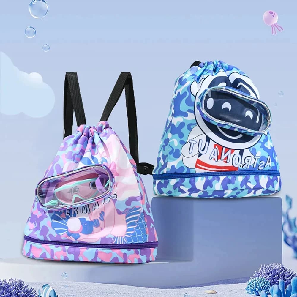 Children's swim bag Waterproof bag Beach bag Backpack with faux mouth Wash bag with dry and wet separation