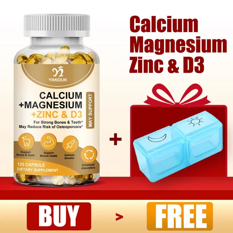 Calcium, magnesium, zinc and vitamin D capsules - Delicious supplement of bone health capsules for men, women and children
