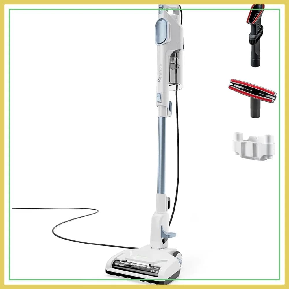 Aspirapolvere con filo, aspirapolvere portatile staccabile con aspirazione a 2 motori, ugello per la rimozione dei peli, faro a LED e sterzo girevole per tappeti, pavimenti nudi e divani