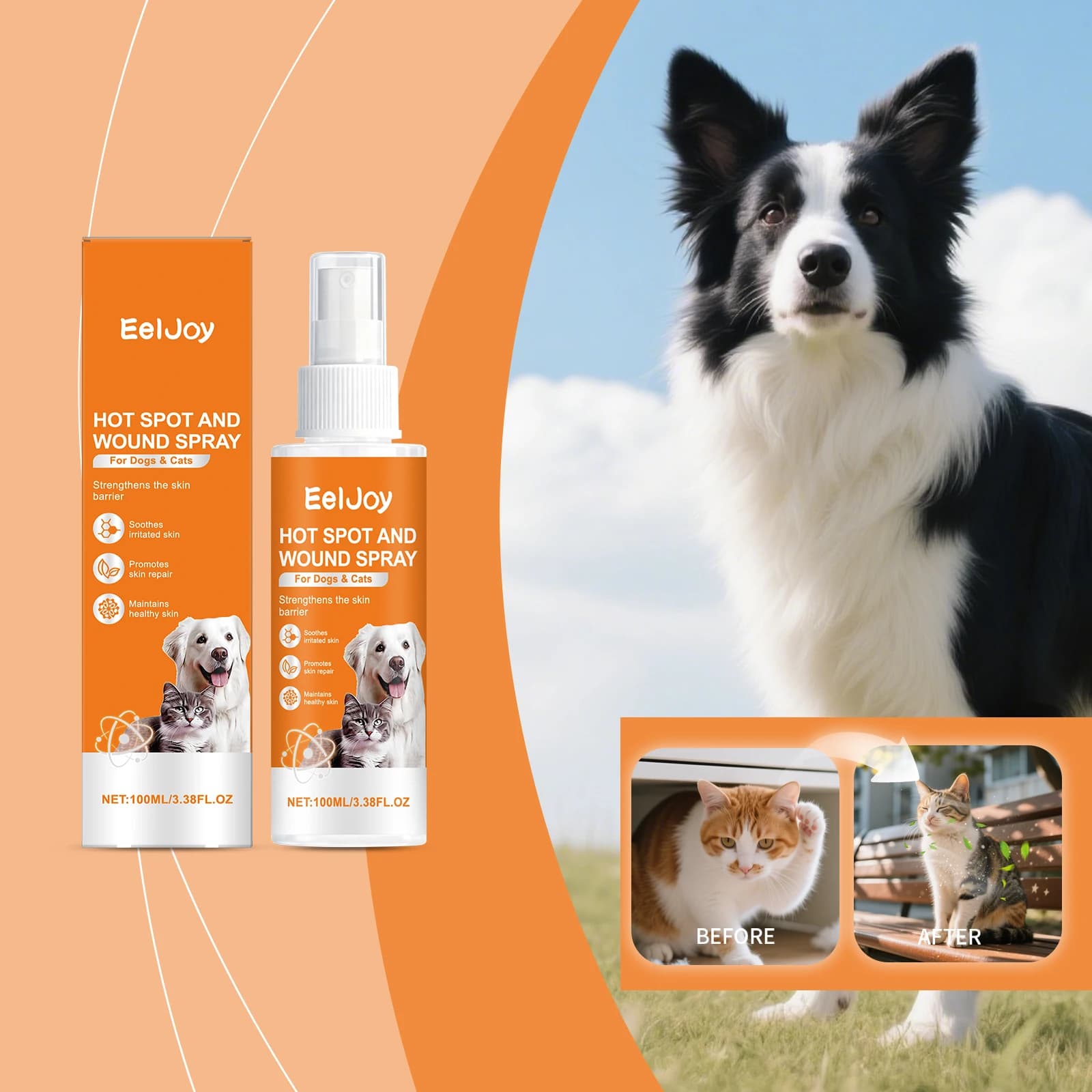 Home Animal Skin Care Spray, Cleans, Soothes Irritation, Calm, Allevia la Secchezza, Hydrata, Repair Cutanea Barrier, Portable, for Dogs and Cats, Remove Acaries