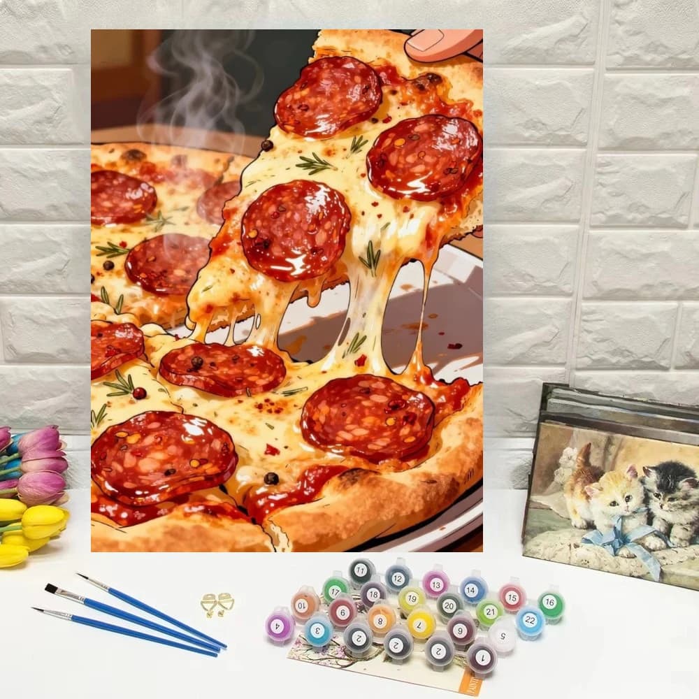 Delicious Hot Pepperoni Pizza Cheese Pull Oil Painting By Numbers Wall Decor for Living Room Bedroom Home Decor Gift No Frame