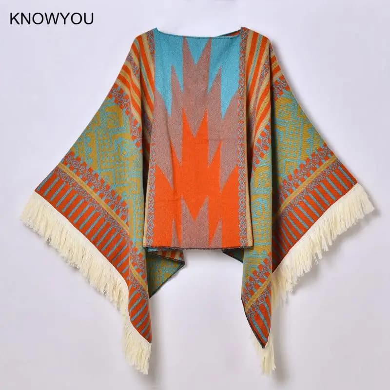 Traveling Women's Poncho Shawl Ethnic Style Tassels Hoodie Cloak Winter Warm Jacquard Outdoor Decoration Men Big Cape Blanket