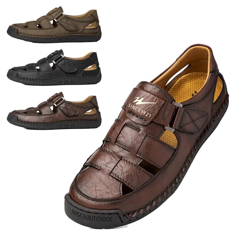 Sandali da uomo in pelle traforati con punta larga, taglie forti 47 48, traspiranti, a punta chiusa, stile casual romano