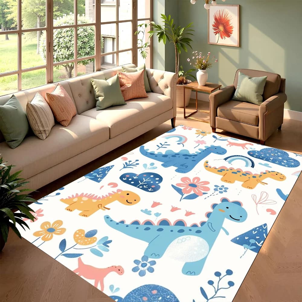 Tappeto decorativo per bambini con tema dinosauro simpatico cartone animato giocoso per la camera dei bambini, sala giochi, soggiorno, decorazioni per la casa, morbido, antiscivolo, durevole