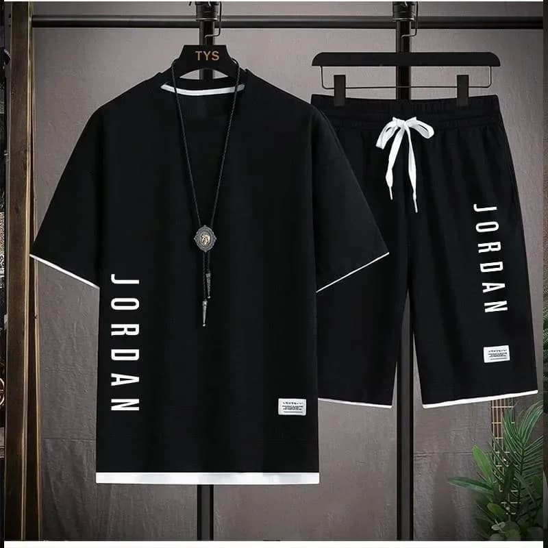 Fashionable casual T-shirt+shorts set men's sports set, loose and comfortable Louron 2025 men's summer waffle set