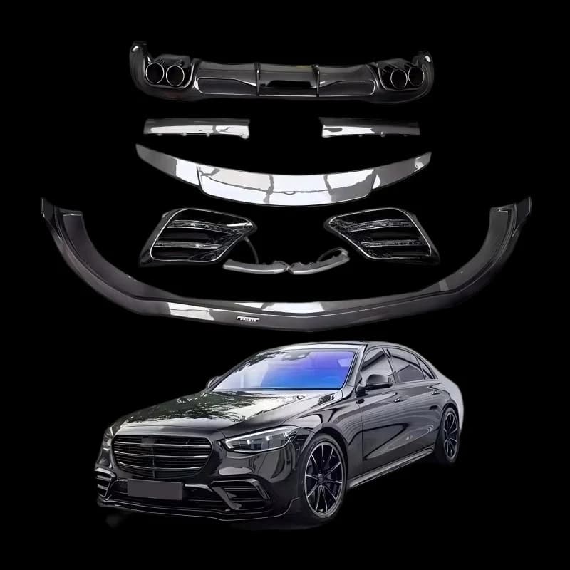 Kit Carrozzeria in Fibra di Carbonio B per Classe S S450 S63 W223 2021-2022 - Upgrade Labbro Anteriore/Typhoon Anteriore/Diffusore Posteriore/Spoiler