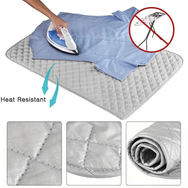 Grande tappetino da stiro portatile con angolo magnetico, imbottitura trapuntata resistente al calore, tavola da stiro da viaggio, alternativa per lavanderia da tavolo