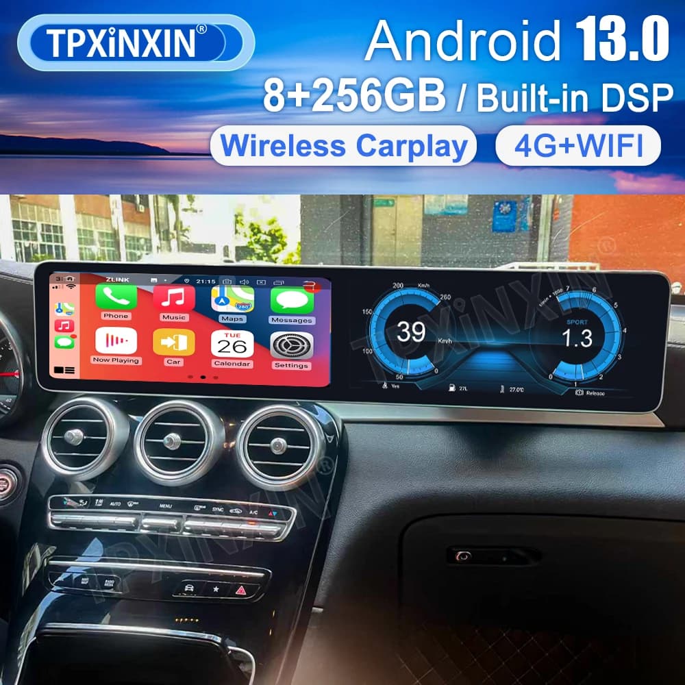 12.3 Inch Dual screen For Mercedes Benz GLC X253 C class W205 2015-2024 Car Multimedia Player Radio Android Unit NTG 5.0 5.5 6.0