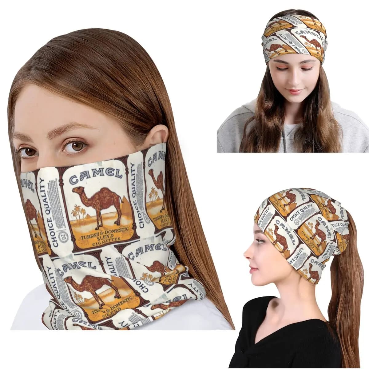 Sciarpa Multifunzione Vintage Camel Cigarette Pack, Bandana, Scaldacollo, Maschera, Sciarpa da Ciclismo, Berretto, Unisex, Invernale per Adulti