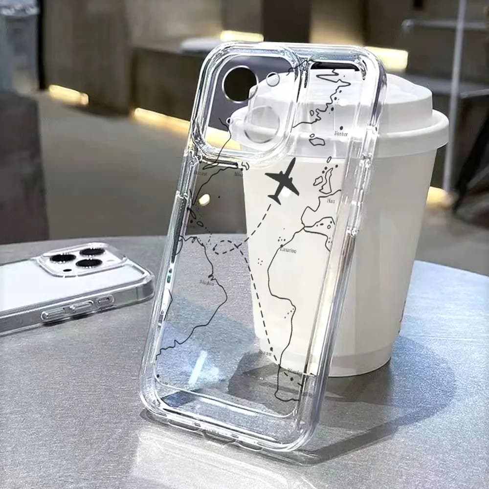 Minimalist World Map Airplane Phone Case for Xiaomi Redmi Note 15 14 13 12 11 10 9 8 7 Pro Plus Soft Shockproof Protective Cover