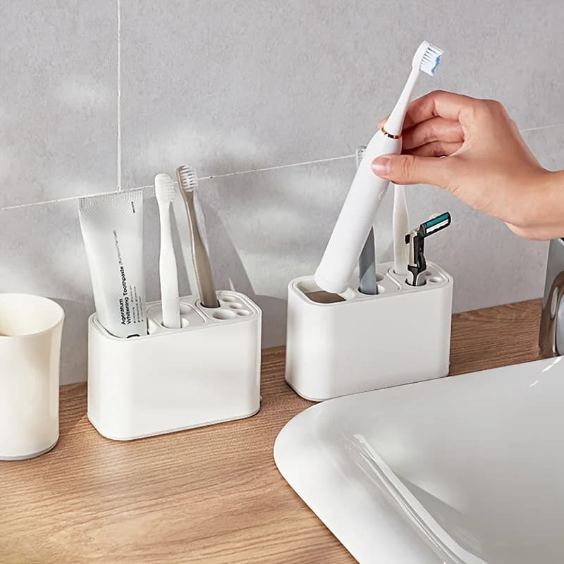 Portaspazzolino e portadentifricio multifunzionale da 1 pezzo per organizzare gli oggetti essenziali del bagno, compatibile con spazzolini elettrici