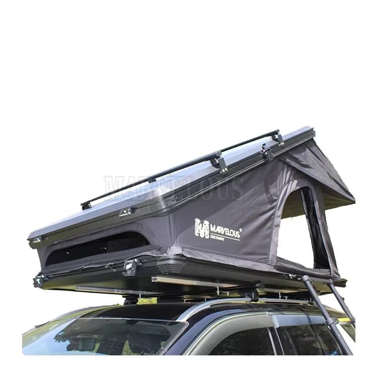 X Hinge 2-3 persone Australia Triangolo Hardshell Tenda da tetto per auto in alluminio con portapacchi per montaggio su pannello a energia solare