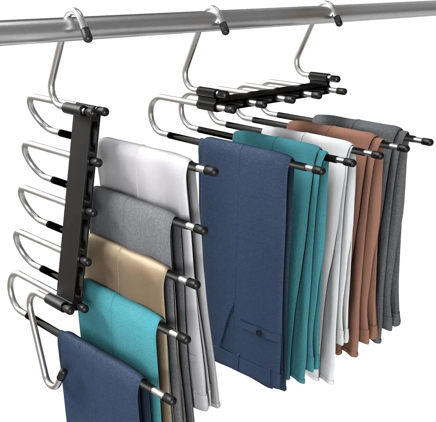 Spacious coat rack for trousers, 2 pack - S hook and anti-slip design for clothes, scarves, pants and skirts (Black)