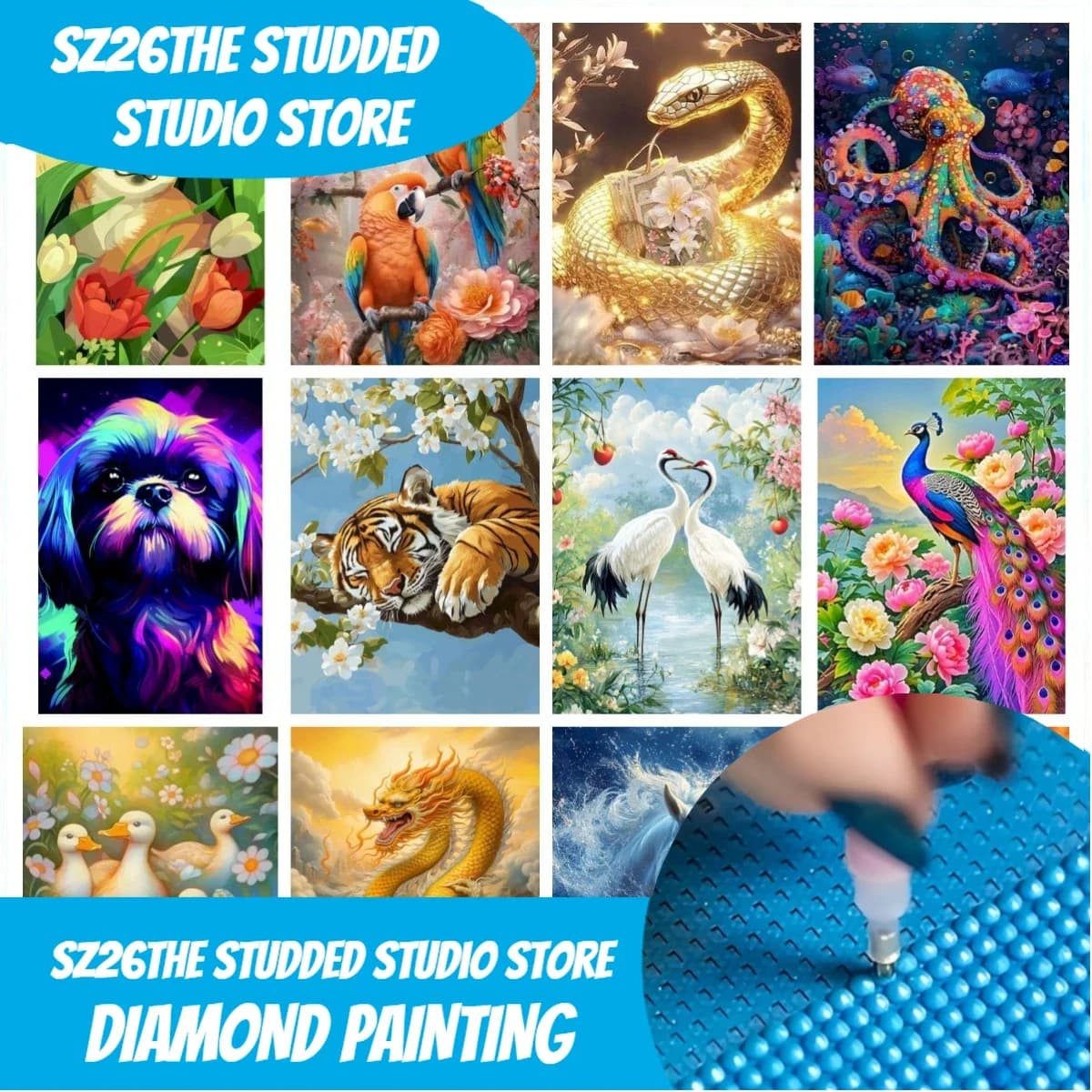 Kit di pittura con diamanti a tema animali, kit 5D fai da te per ricamo con diamanti, punto croce, arte fatta a mano, regalo squisito, decorazioni per la casa
