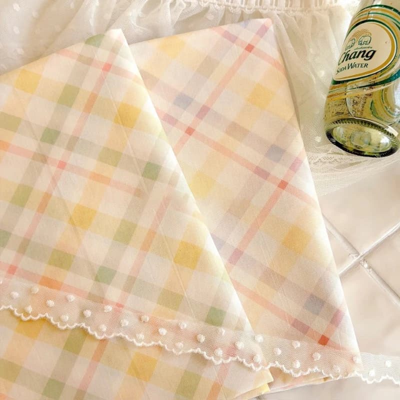 0.5m/1m/2m Korean Style Colorful Grid Pure Cotton Fabric for Girls' Skirts Pajamas Tablecloths DIY Hair Accessory Materials