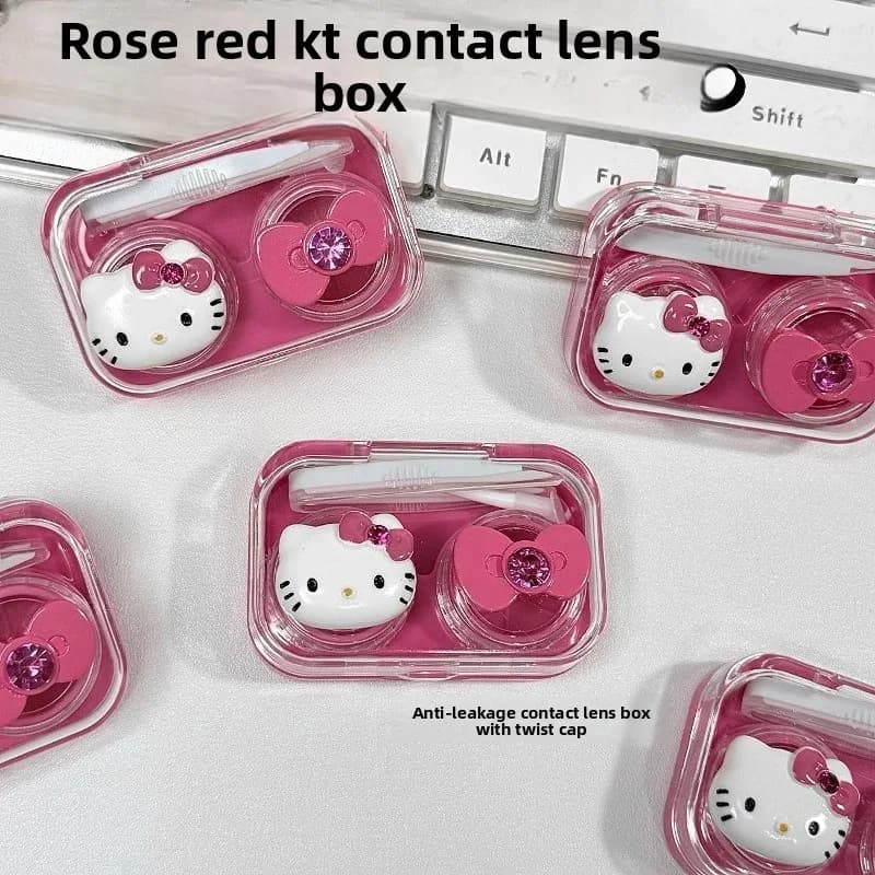 Cute cartoon character Hello kitty contact lens box Cute and fun all-in-one contact lens box with tools screw cover holiday gift