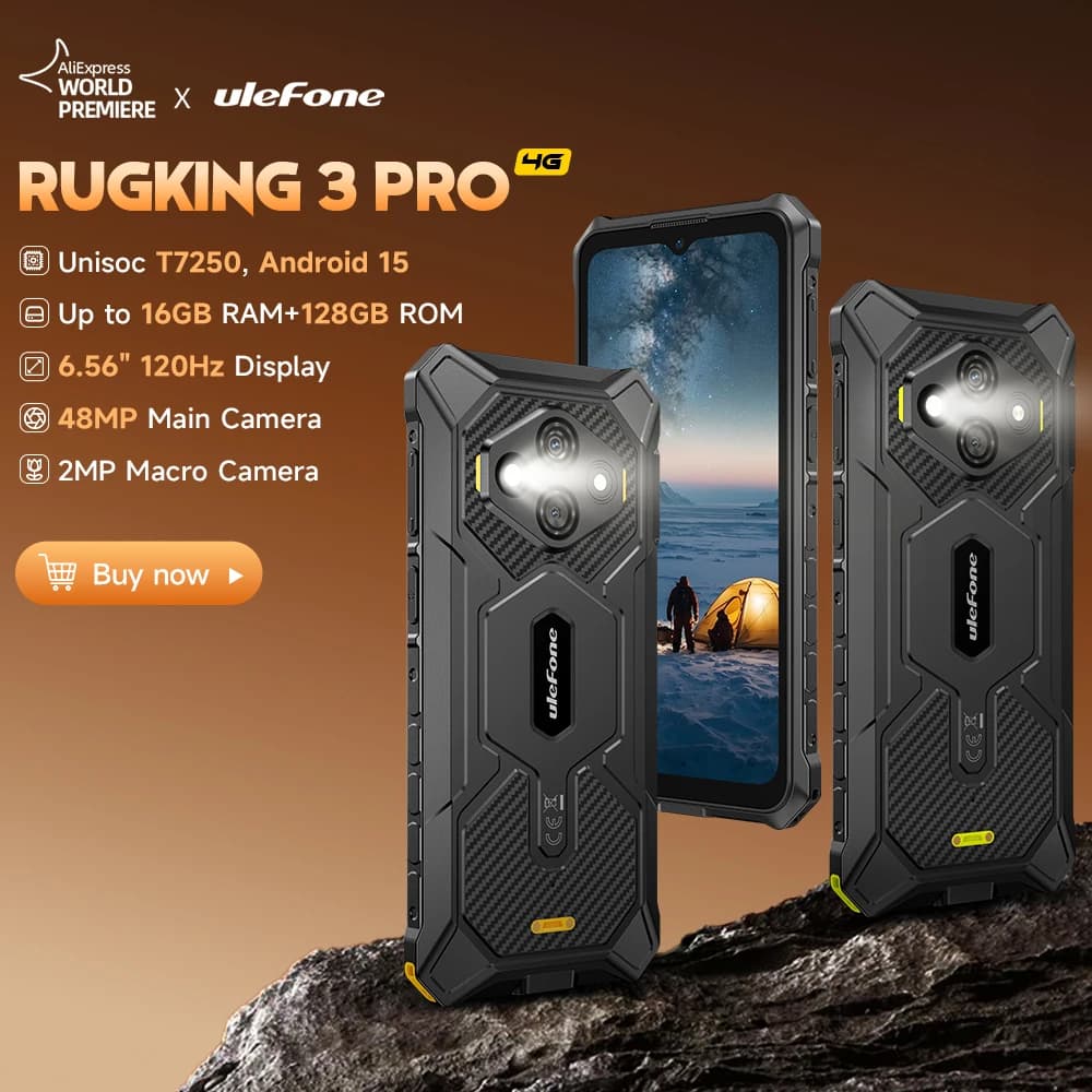 【Anteprima mondiale】Ulefone RugKing 3 Pro Telefono robusto 6,56" 120Hz 5700mAh Android 15 Fino a 16 GB di RAM, 128 GB di ROM NFC 4G Global