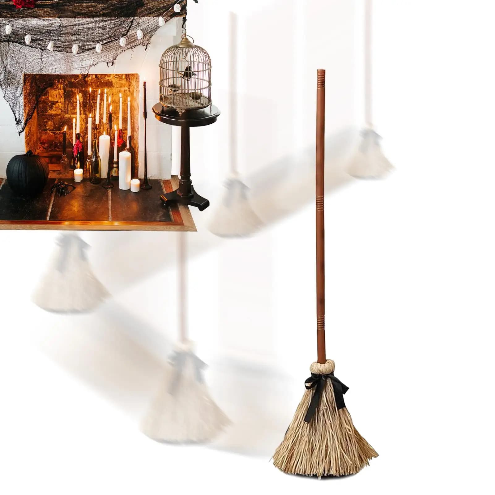 Halloween Moving Witch Broom Animated Witch Broom With Motion Sensor Scary Sounds Animated Broom Haunted House Decoration Props