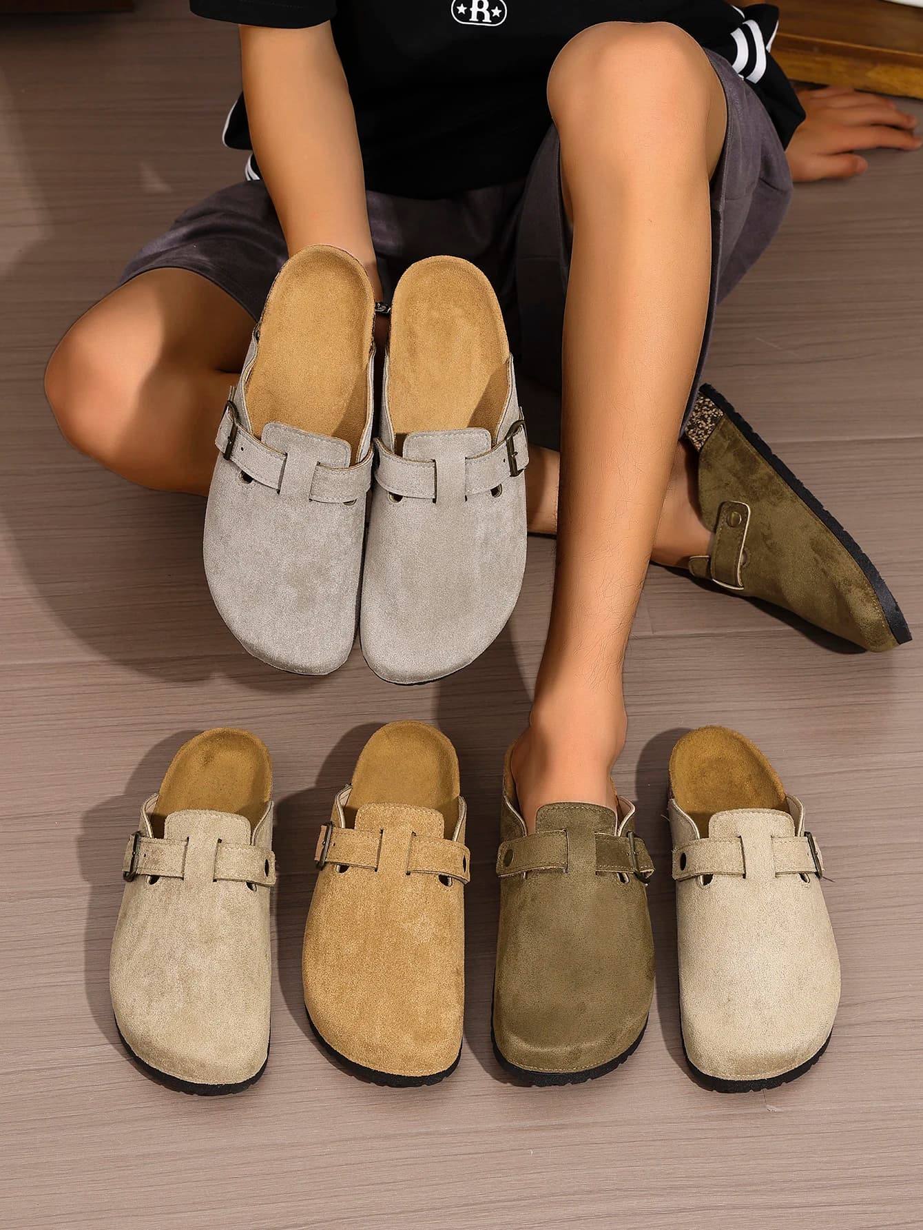 Scarpe da mulo da uomo, mocassini casual slip-on vintage della nuova primavera con tomaia in PU, mezze pantofole a punta chiusa con grana di sughero, pantofole piatte con fibbia regolabile