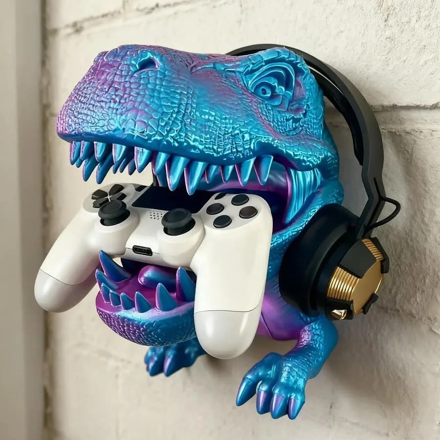 Supporto per controller di gioco per cuffie Tyrannosaurus Rex stampato in 3D Supporto da parete Decorazione da parete per dinosauro 3D Decorazioni per la casa di Halloween