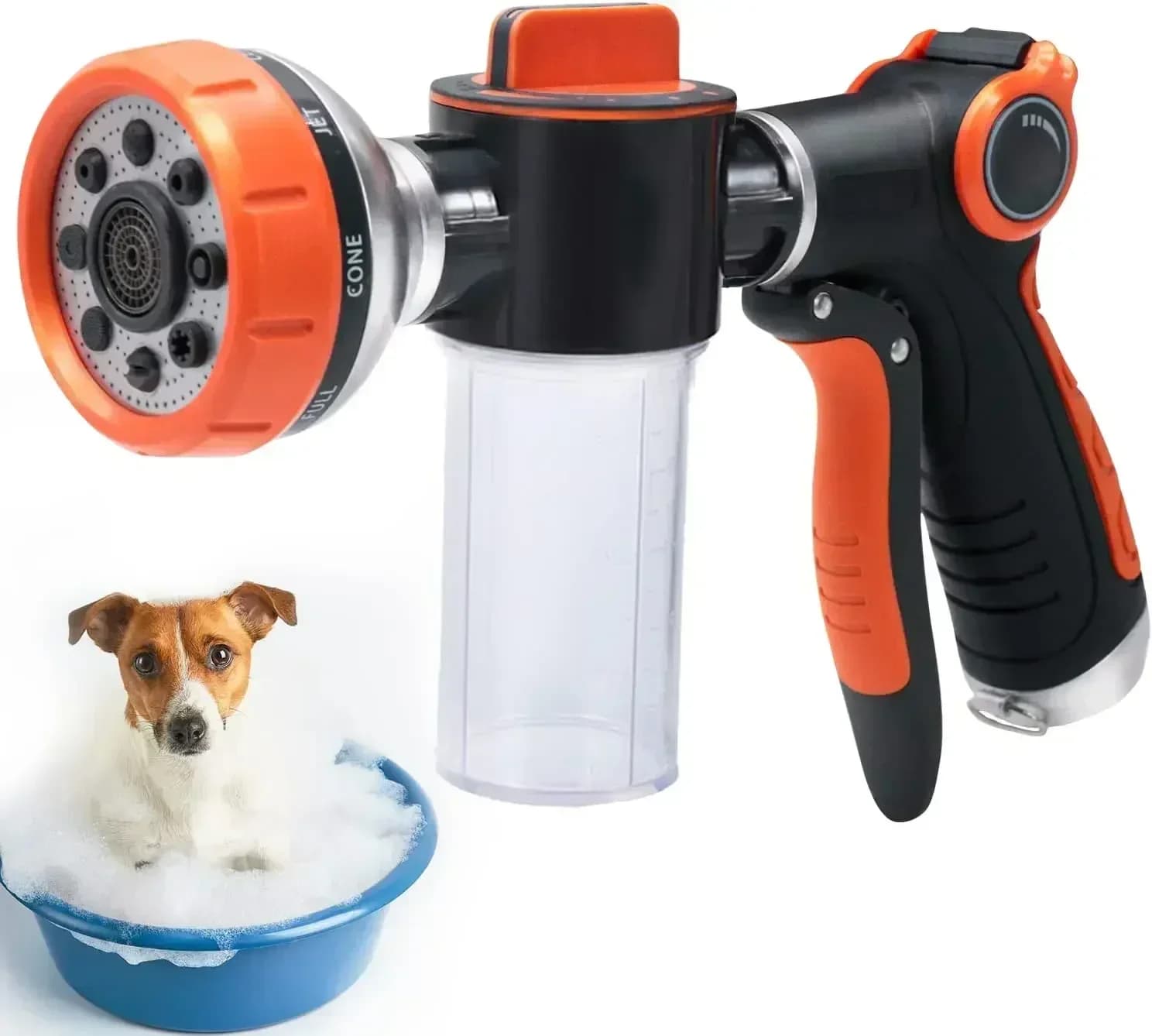 Pistola per schiuma per autolavaggio a getto per cuccioli, per carichi pesanti, con tubo flessibile in metallo, ad alta pressione, 8 modelli, con dispenser di sapone