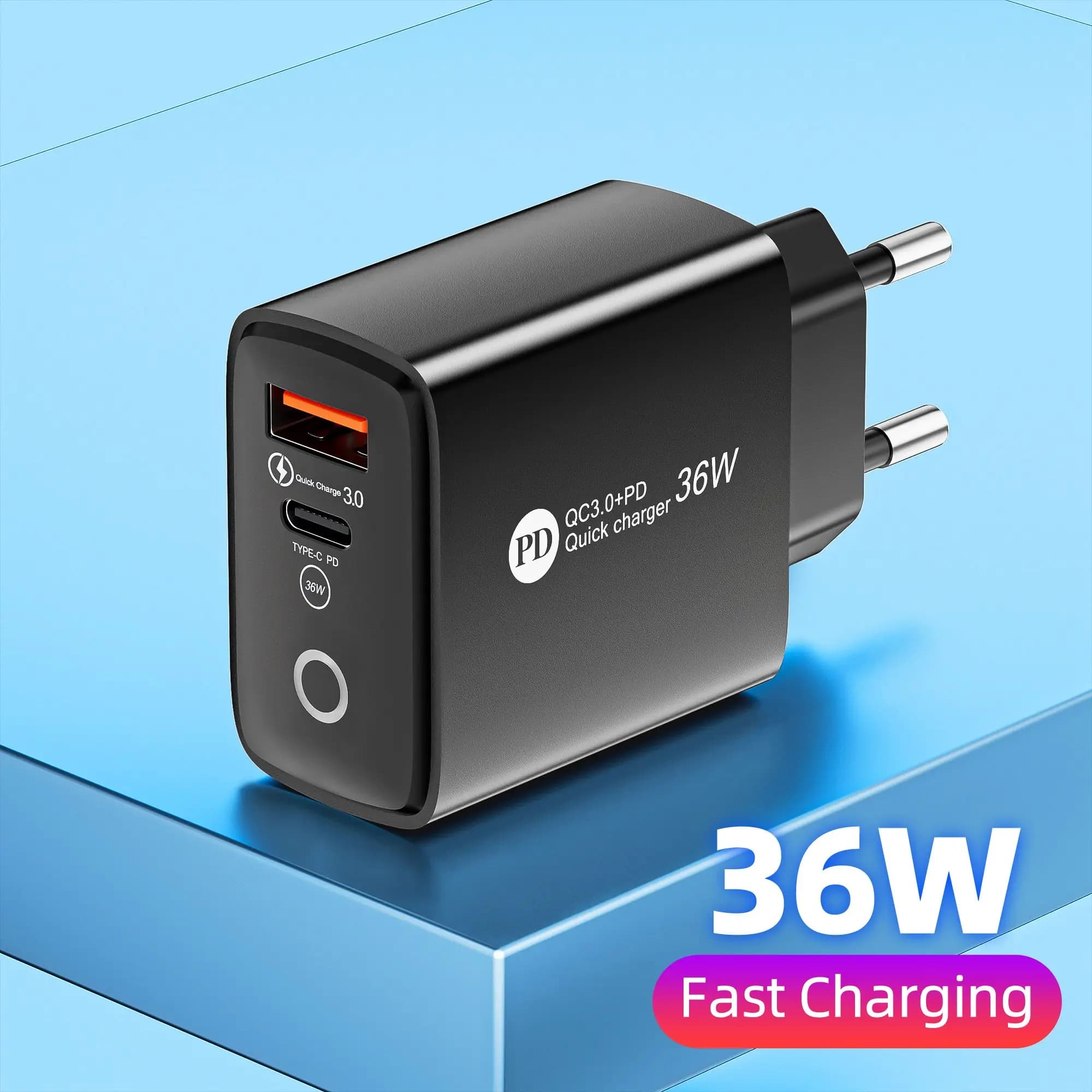 Caricatore Rapido USB C PD 36W, Adattatore da Muro per Telefoni Cellulari, Ricarica Veloce per iPhone Xiaomi Samsung Huawei, da Scrivania e da Viaggio, Spina EU/US