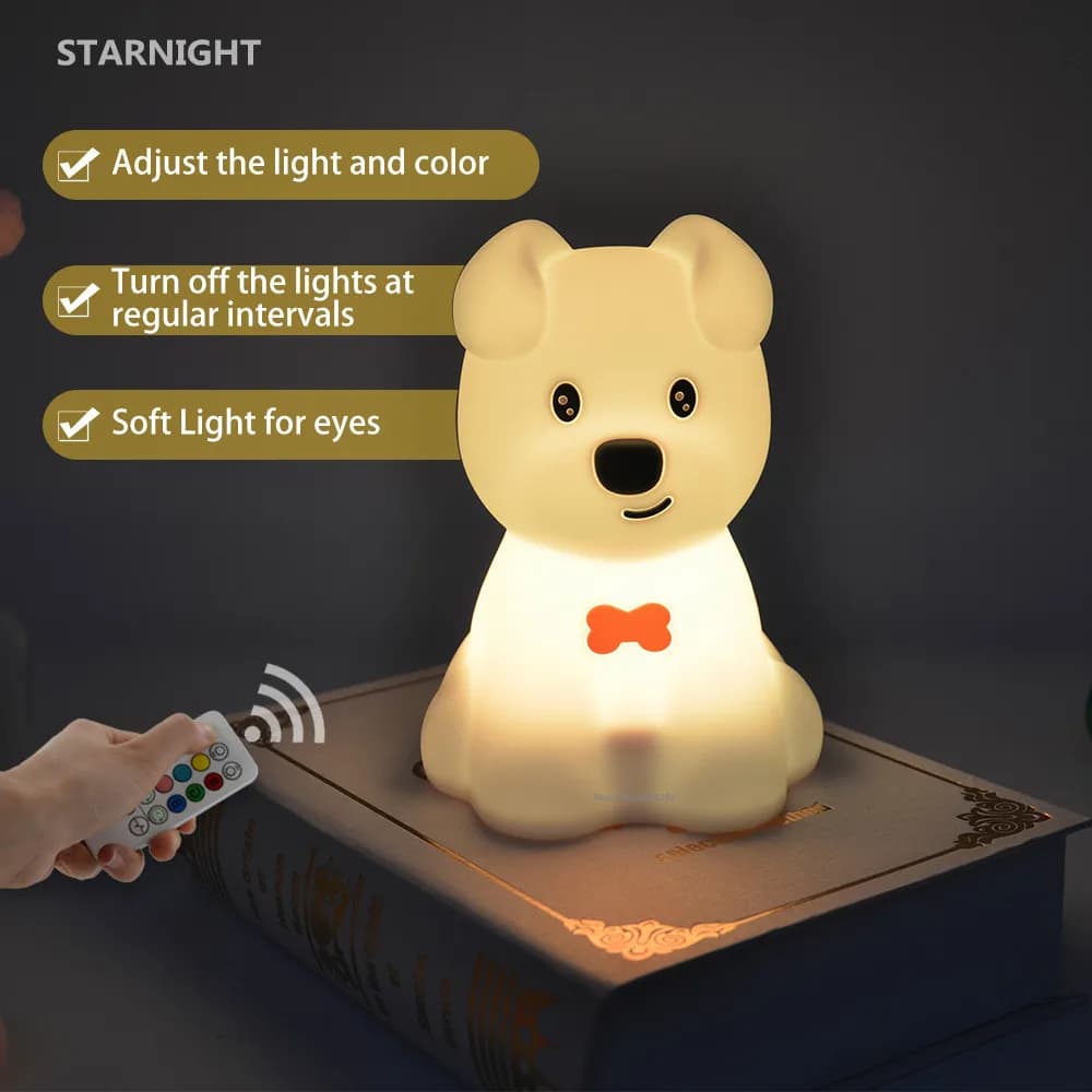 Luce notturna a LED per cani Sensore tattile Telecomando 9 colori Timer dimmerabile Lampada per cuccioli in silicone ricaricabile per bambini Regalo per bambini