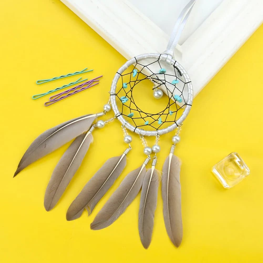 Natural Feather Handmade Gemstone Dream Catcher Hanging Crafts Home Decoration Accessories Outdoor Pendant Room Decor Aesthetics