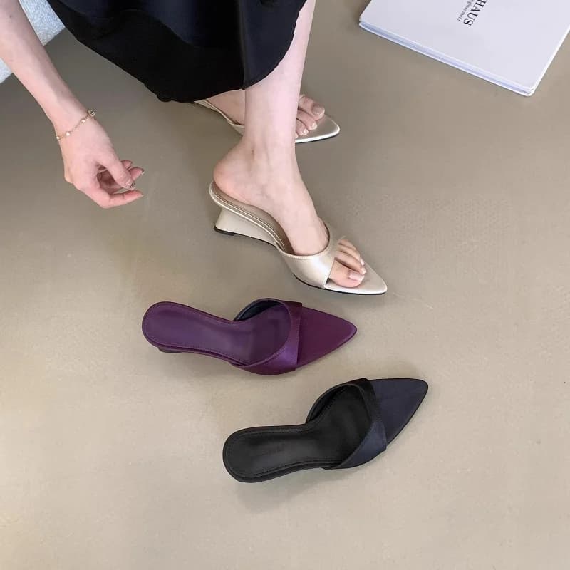 Sandali Donna Estivi 2026 con Tacco Medio a Zeppa e Punta Affusolata, Scarpe Eleganti da Designer per Feste, Ciabatte Infradito Taglie Grandi 35-40
