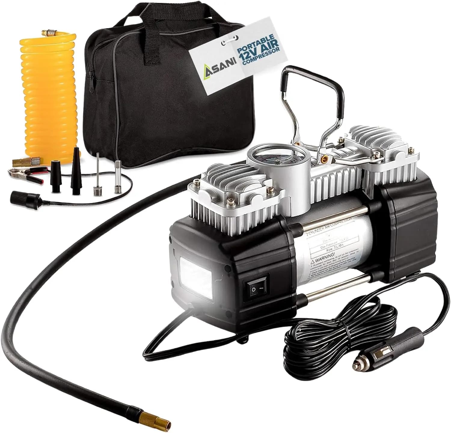 Compressore d'aria 12V Pompa per pneumatici portatile da 150 PSI con torcia a LED per SUV, camion, bici, rimorchio