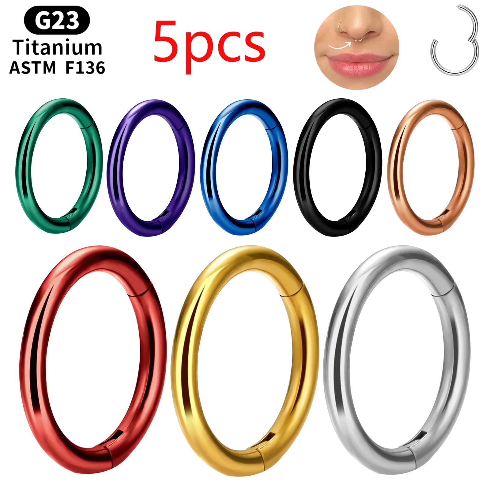 5 pz G23 titanio Piercing sexy setto naso anello cartilagine Daith Tragus Helix lobo orecchino segmento Clicker monili penetranti del corpo