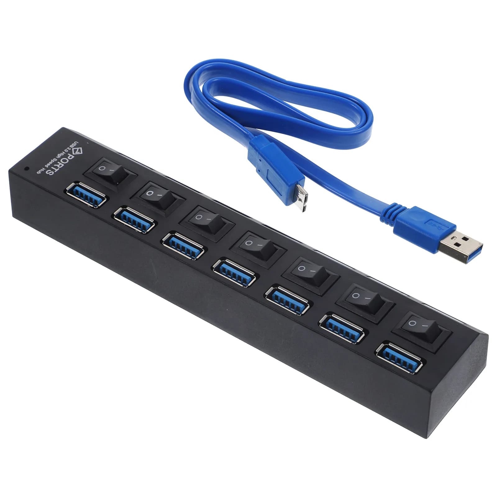 Hub USB 3.0 a 7 Porte Alimentato con Controllo Individuale delle Porte, Indicatori LED, Hot Swappable per Laptop, HDD Portatili, Lettori MP3